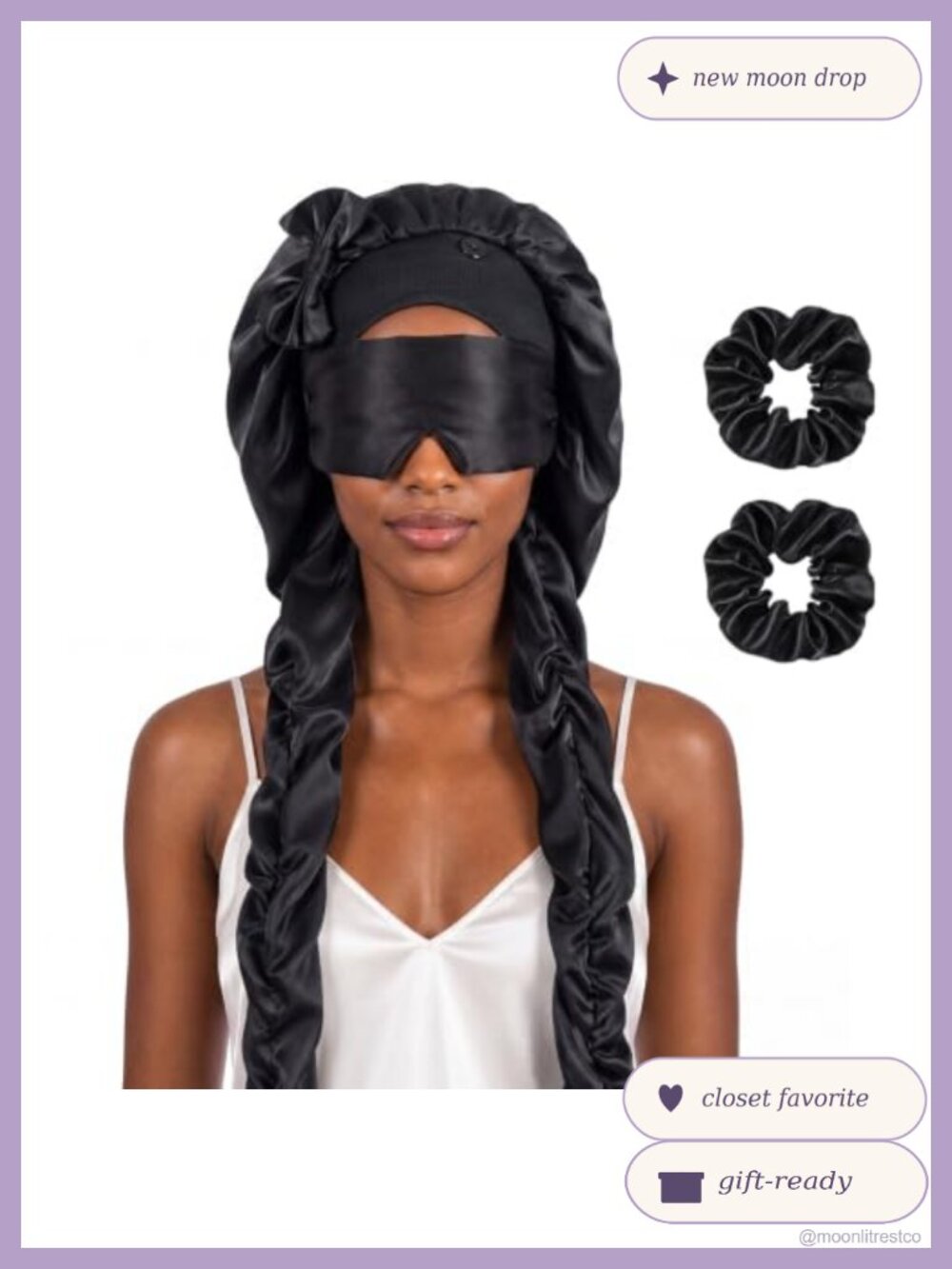 Double Layer Satin Bonnet Set With Scrunchie Silk Eye Mask For Hair Protection